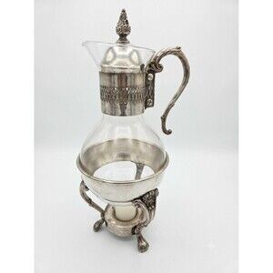Vintage Silver City Glass Co Coffee Carafe & Warmer Stand 14.5"